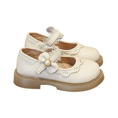Lovskoo Girls Closed Toe School Uniform Shoes Dress Shoes Princess Soft Sole Strap Formal Slip-On Leather Shoes (Toddler  Little Kid  Big Kid) Beige