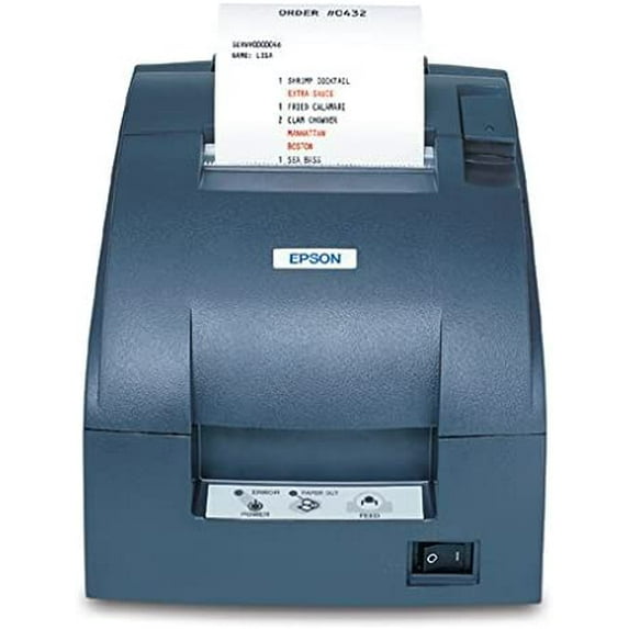Restored Epson TM-U220B Impact Receipt Printer – 2-Color, Ethernet, Auto-Cutter, 6 LPS, Auto-Status, Includes PS-180 Power Supply (Refurbished)