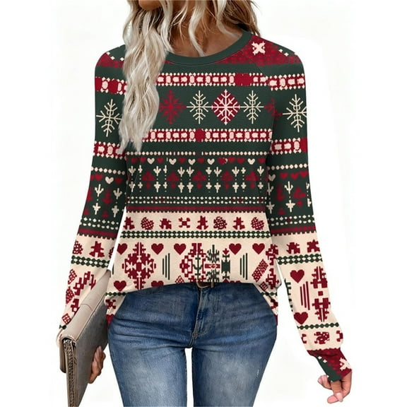 Hipattires Merry Christmas! Long Sleeve Blouse for Women Christmas Pullover Winter Holiday , Graphic Printed Style Ladies Shirts
