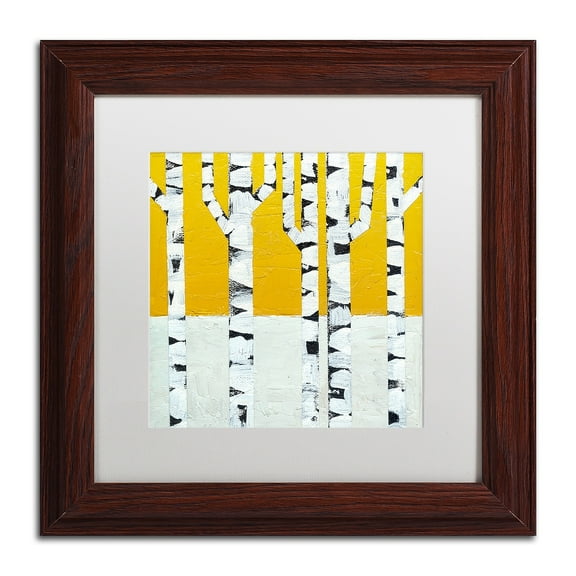 Trademark Fine Art "Seasonal Birches - Winter" Canvas Art by Michelle Calkins, White Matte, Wood Frame