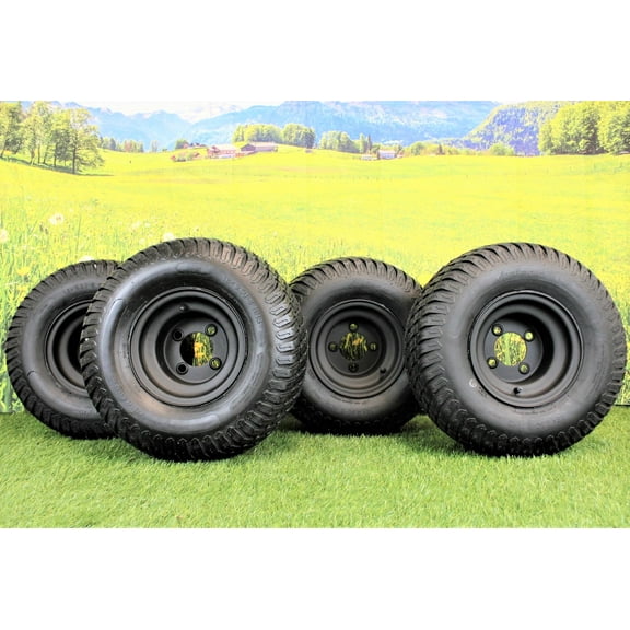 Antego Golf Cart Matte Black Rims 18x9.50-8 4 Ply Turf Tire and Wheel Combo - Set of 4