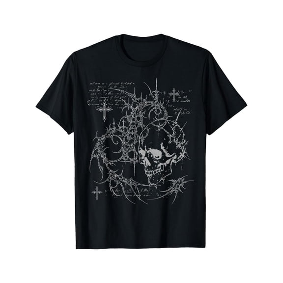 Men's Gothic Y2K Aesthetic Skull Graphic T-Shirt