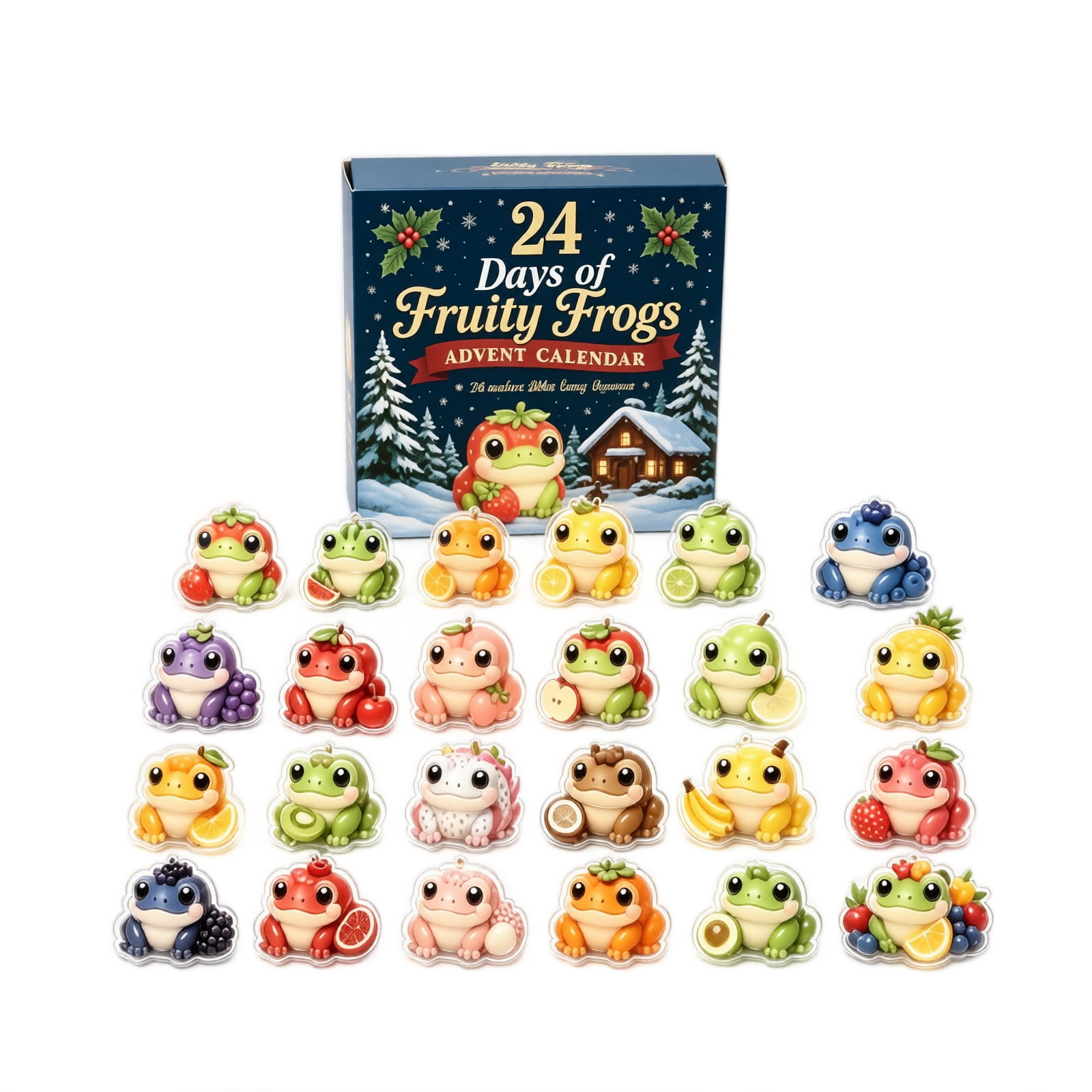 2026 Advent Calendar with 24 Acrylic Fruit Frog Ornaments Christmas Countdown Blind Box Cute Fruity Frog Hanging Charms for Tree Decor Holiday Gift for Kids Adults