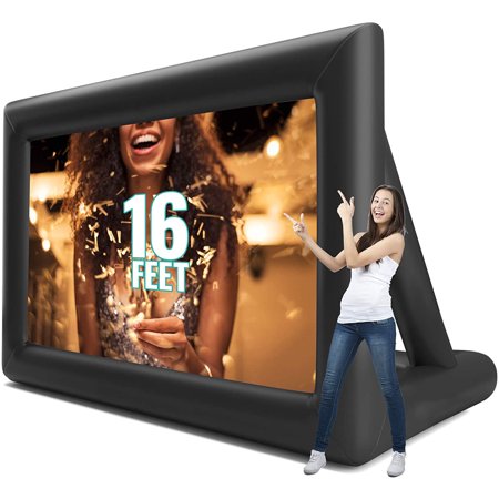 UPC: 0745499832090 | Urbanest 16 feet Inflatable Outdoor & Indoor Theater Projector Screen 16:9- Includes Inflation Fan  Tie-Downs and Storage Bag – Supports Front and Rear Projection  Black