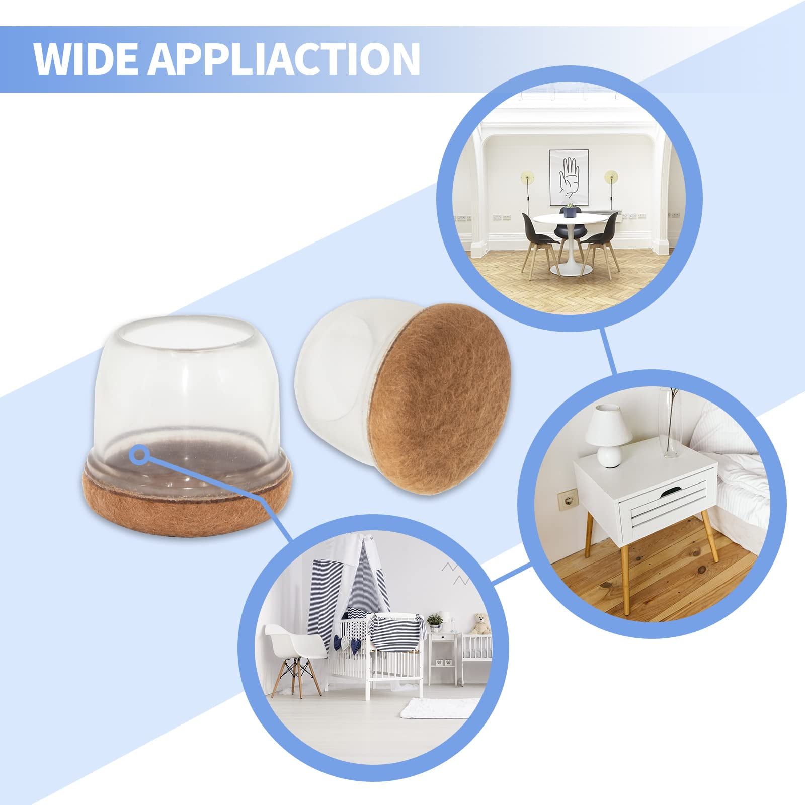 Flyshop 8PCS Round Chair Leg Caps with Felt Pads Durable Floor Protectors for Hardwood Floor Prevent Scratches Reduce Noise Foot Cap, Transparent Protective Caps, 19 to 25 mm