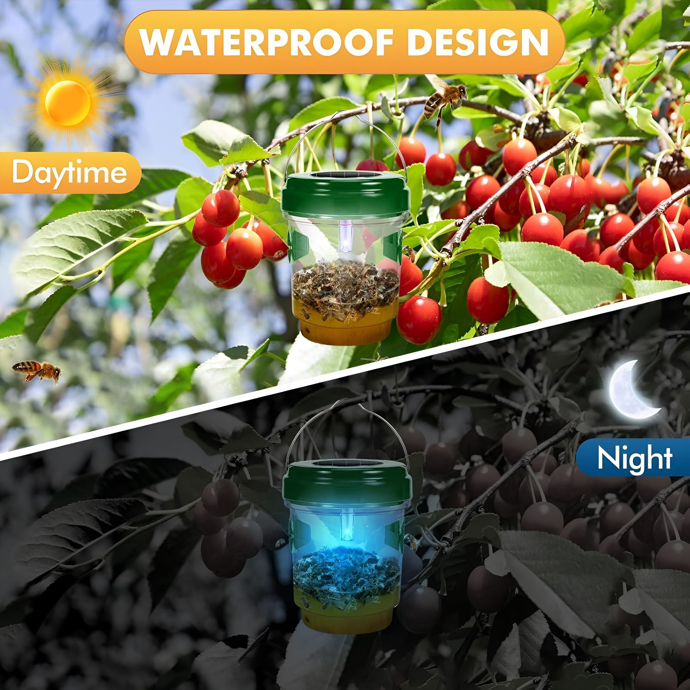 BPPEG Wasp Traps Outdoor Hanging, Solar Bee Trap for Outside, Reusable Solar Powered Hornet Traps, Bee Wasp Catcher Outside Garden 3 Packs