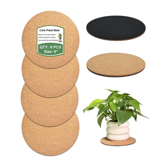 6 Inch Cork Plant Coasters and Saucers, Absorbent Round Mats for Indoor Potted Plants, Table and Floor Protector, Set of 6, Beige