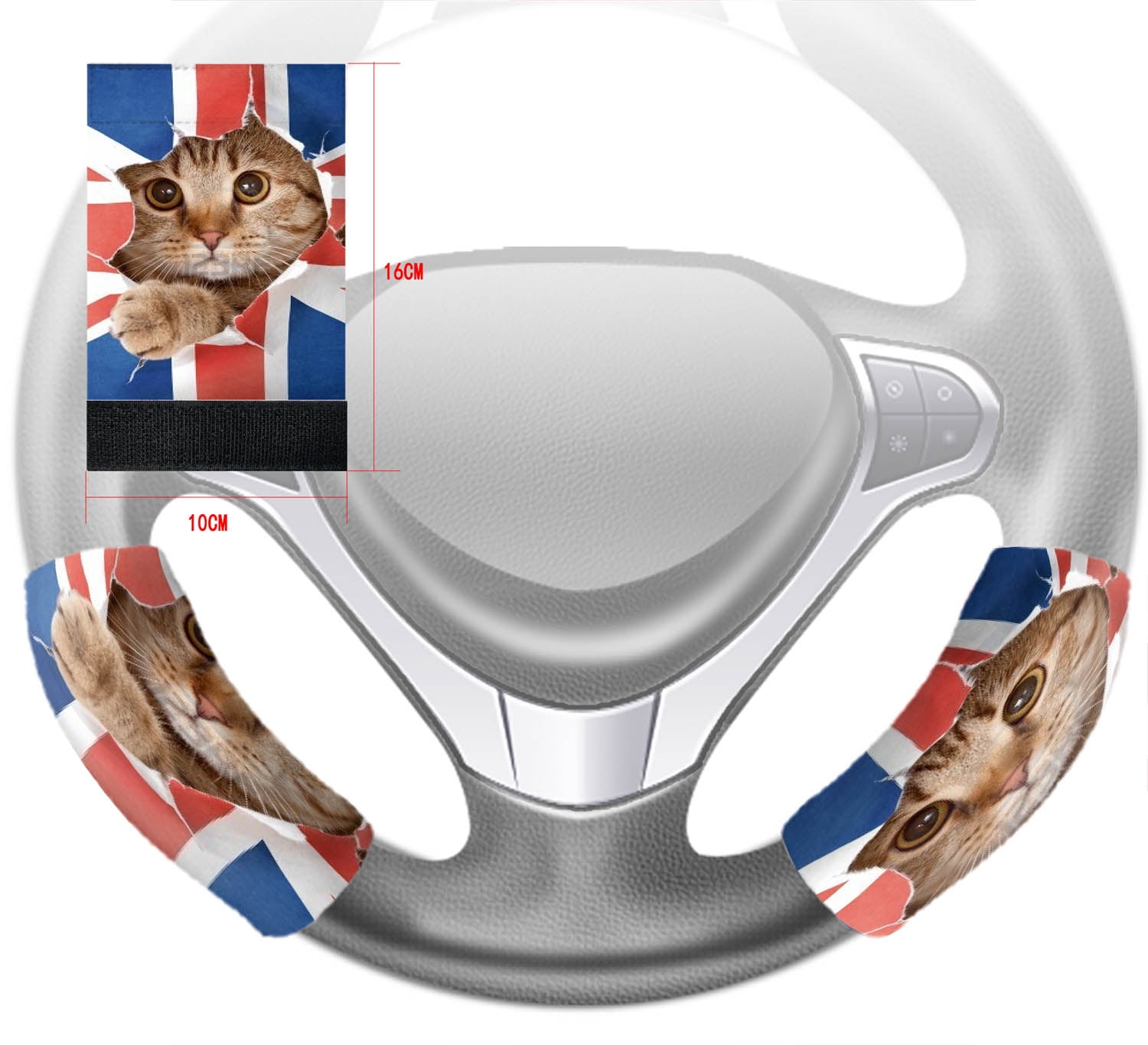YKCG UK Union Jack Cat Kitten Steering Wheel Cover Hook and Loop Covers