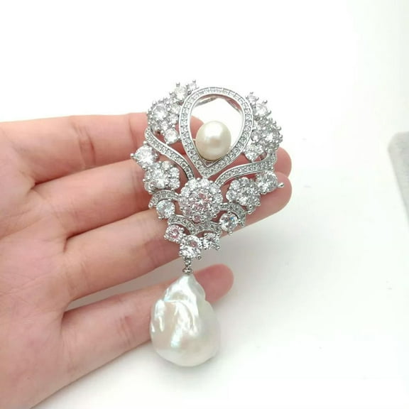 K-KED 1pc 35x55mm gold plated Cz micro keshi pearl Teardrop brooch