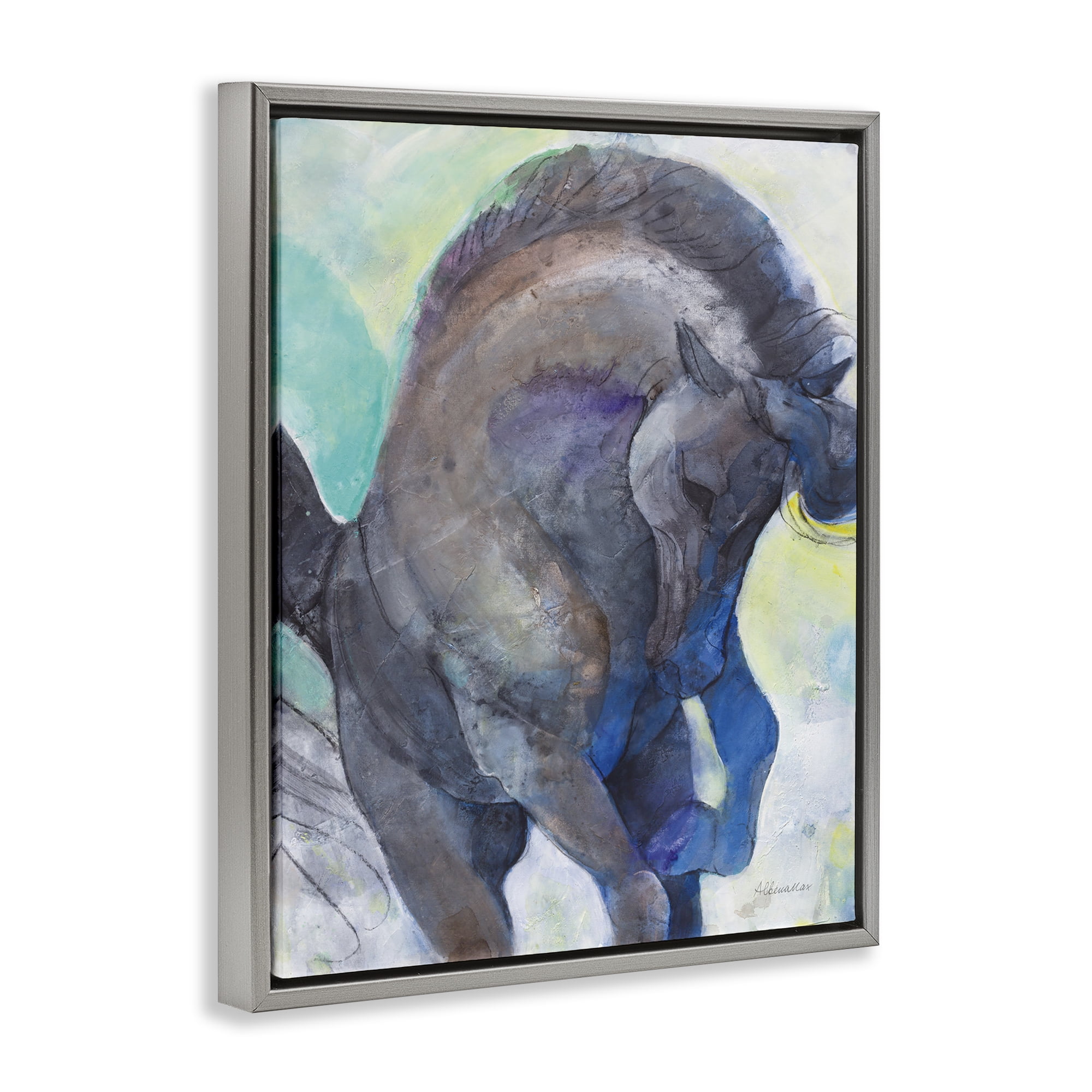 Stupell Industries Royal Splendor Stallion Animals & Insects Painting Gray Floater Framed Canvas Art Print Wall Art, 17 x 21