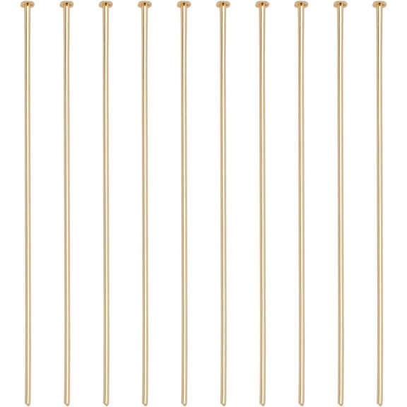 100PCS 18K Real Gold Plated Flat Head Pins 21 Gauge Brass Head Ball pins for Jewelry Making - 2 Inch Long