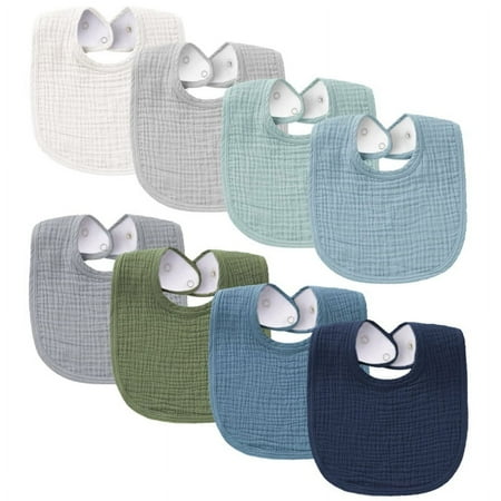 Muslin Baby Bibs 8 Pack Bandana Drool Bibs Cotton for Unisex Boys Girls, 8 Solid Cotton Baby Bib for Drooling and Teething, Absorbent & Adjustable Bandana Bibs