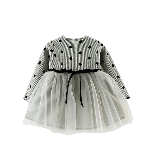 Zwiiyzr Toddler Girl Dresses Long Sleeve Tulle Tutu Dress Fluffy Fall Winter Princess Dresses 0-3T Gray