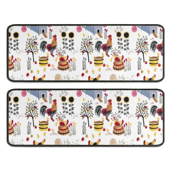 Kitchen Rugs Sets Of 2,White Chicken Farm Pattern Anti Fatigue Kitchen Mat Rugs Non Slip Washable,Decorative Kitchen Floor Mats for Kitchen,Sink,Laundry,17"x47" 17"x47"
