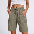 thumbnail image 2 of PUYAHG Casual Cargo Pantsfor Womens Summer Shorts Lightweight Outdoor Walking Travel Elastic Waist Wide Leg Stretchable Loose Fit with Pockets Short Pants for Ladies Green,L, 2 of 6