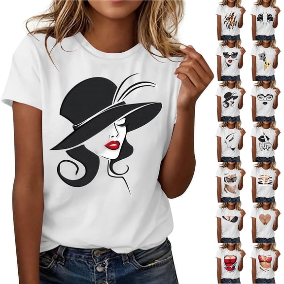 JTZGDY 3D Novelty Tshirt for Women Cute Summer Short Sleeve Oversized Crewneck Graphic Tees Dressy Casual Plus Size Tunic Blouses White#06 XXXXXL