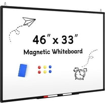 Magnetic Dry Erase Whiteboard - 46 x 33 Inch White Board - 4 x 3 Large Wall-Mounted Board with Black Aluminum Frame, 1 Magnetic Eraser, 2 Pen, Detachable Marker Tray, 6 Magnets