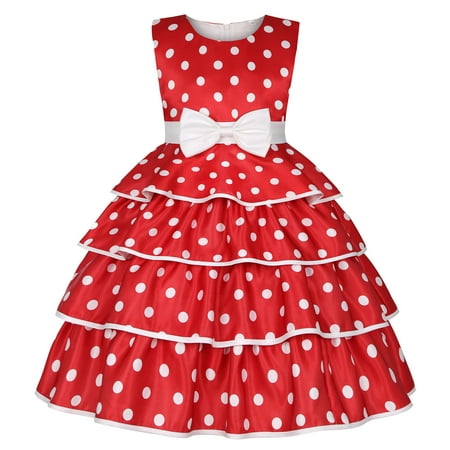 

QYZEU Girls Dress 5T Monsoon Dress Women Bowknot Kids Printed Dot Pageant Ruffles Party Princess Birthday Gown Wedding Girls Dress Girls Dress&Skirt