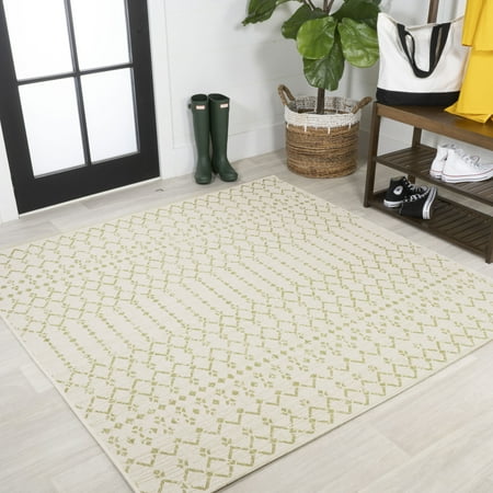 JONATHAN Y SANTA MONICA 5 Square Area Rug Ourika Moroccan Geometric Textured Weave – Cream/Green SMB108M-5SQ JONATHAN Y SANTA MONICA 5 Square Area Rug Ourika Moroccan Geometric Textured Weave – Cream/Green SMB108M-5SQ