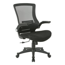 Office Star Products Screen Back Manager's Chair in Black Mesh Seat with PU Padded Flip Arms with Silver Accents