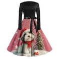 thumbnail image 2 of Women's Casual Fashion Printed Retro Square Neck Long Sleeve Dress with AI Christmas Theme, Fall and Winter Dress for Holiday Parties and Casual Outings,Pink,2XL, 2 of 4