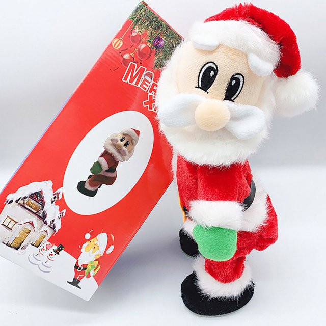 Muñeco eléctrico de Papá Noel para Navidad, juguete dinámico con música de cadera y movimiento, regalo de decoración navideña