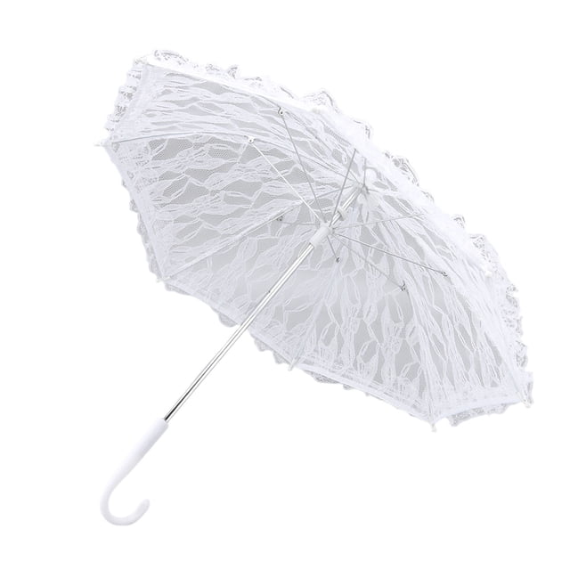 Sombrilla de novia con mango en forma de J para decoración de bodas y eventos de graduación Elegante sombrilla de encaje blanco