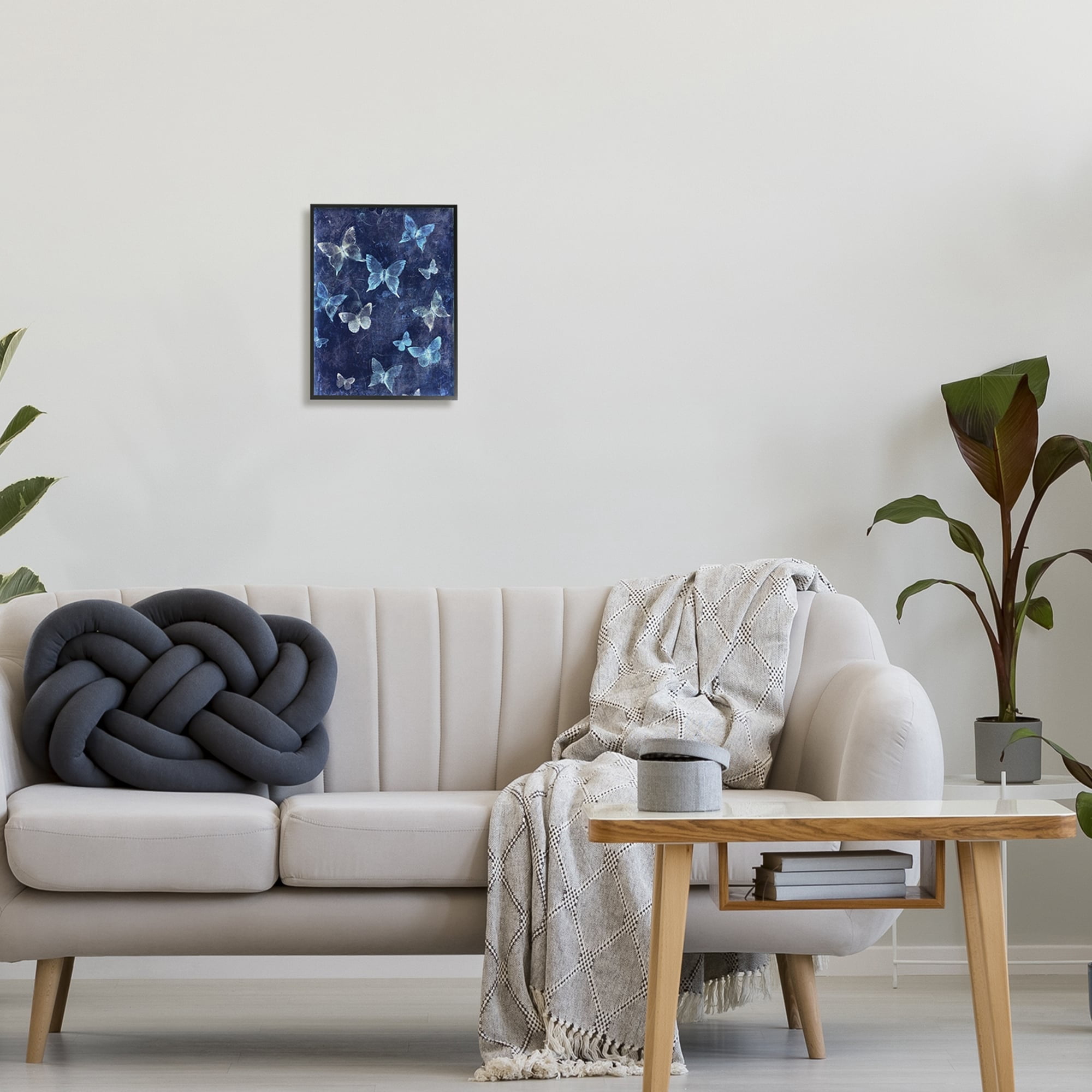 Stupell Industries Blue Abstract Butterflies Animals & Insects Painting Black Framed Art Print Wall Art