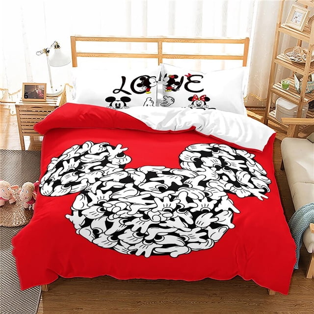 Black and White Disney Mickey Mouse Bedding Set Couples Minnie Mouse Bed Comforters Cover Set King Duvet Cover with Pillowcase228x228cm 3pcs Gao Jinjia LED