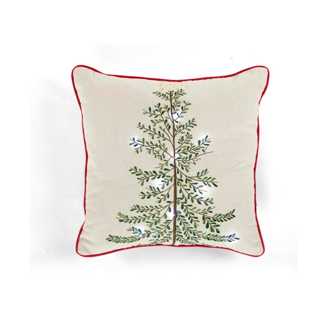 The Mountain Home Collection Led Holiday Tree Decorative Pillow, 20 x 20, Beige
