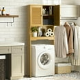 thumbnail image 2 of Topcobe Over The Toilet Storage Cabinet, Tall Bathroom Cabinet Organizer with Cupboard and Adjustable Shelves for Laundry Room, Balcony, Brown, 2 of 10