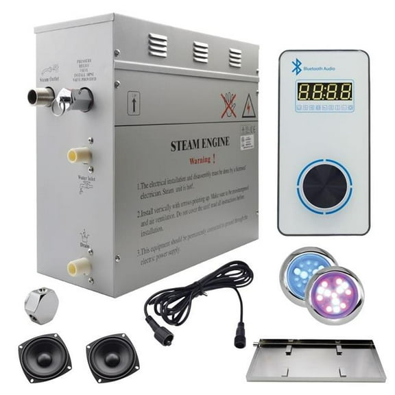 Steam Planet GH9VWPX2E Superior Encore Plus 9 kW Steam Bath Generator Kit, Bluetooth Vertical Keypad & Multi-Color Lights, White