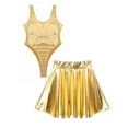 thumbnail image 4 of vastwit Women's Metallic Shiny Rave Outfits Sleeveless Dance Leotard with Pleated Skirt Gold XL, 4 of 5