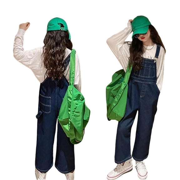 Girls Jean Overalls Jumpsuits Kids Casual Sleeveless Romper Girls Wide Leg Jeans Girls 1 Piece Rompers with Pockets Jumpsuits for Girls 7-8 Years