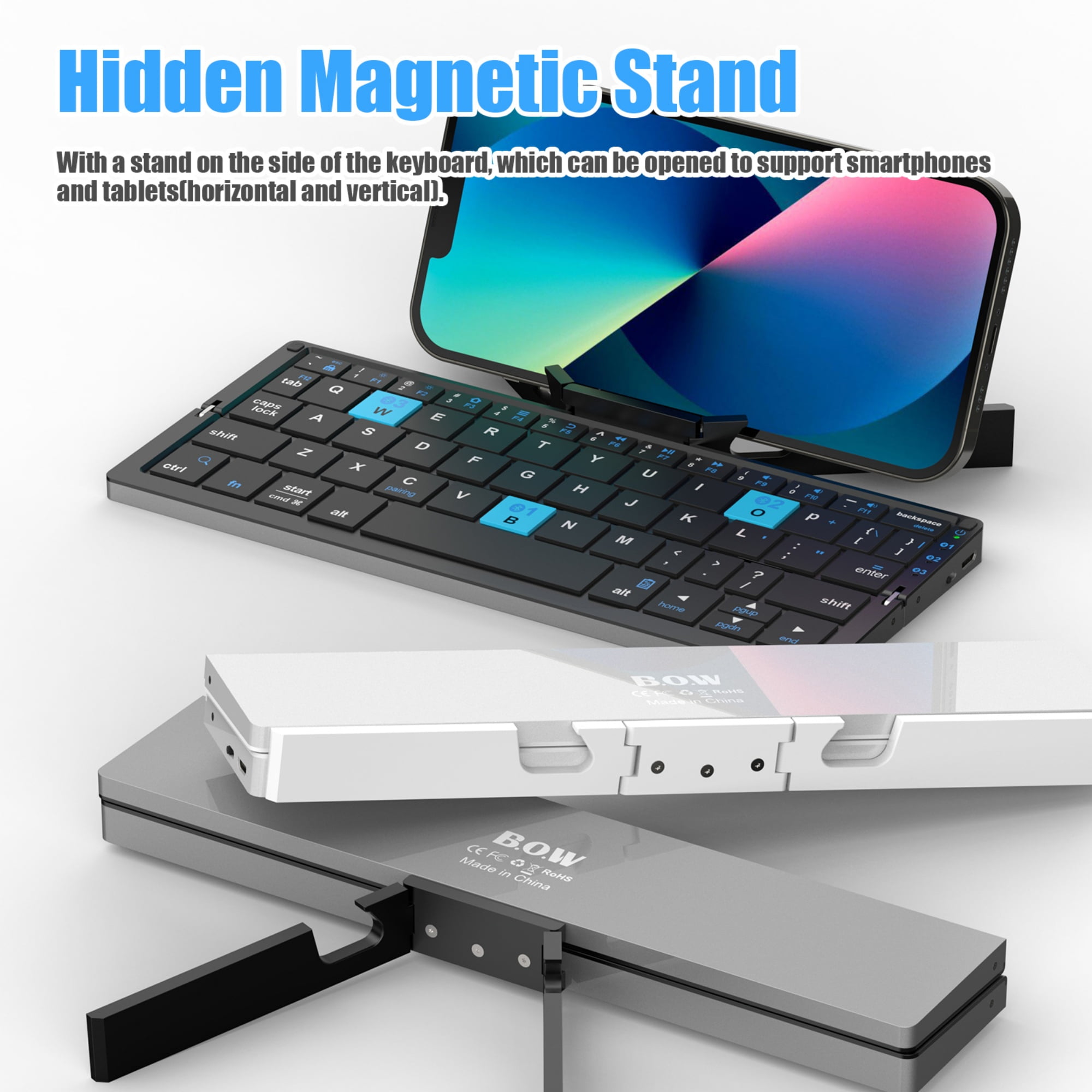 SIKAI CASE Foldable Bluetooth Keyboard with Magnetic Stand,Mini Keyboard for Tablet,Phones(White)