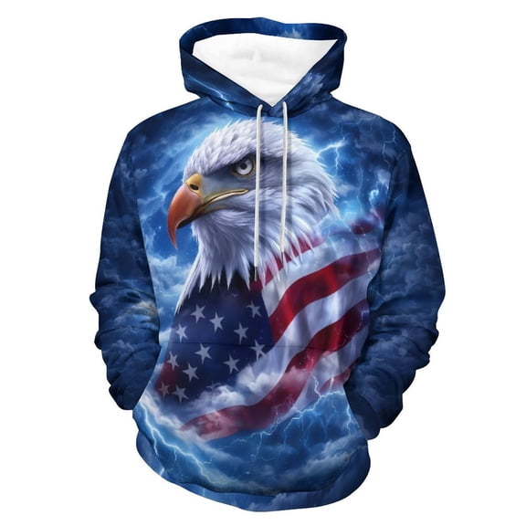 LAOLIUSN Men's American Flag Bald Eagle Graphic Hoodie, 3D Patriotic Theme Sweatshirt, All-Over Print Pullover, S-4XL