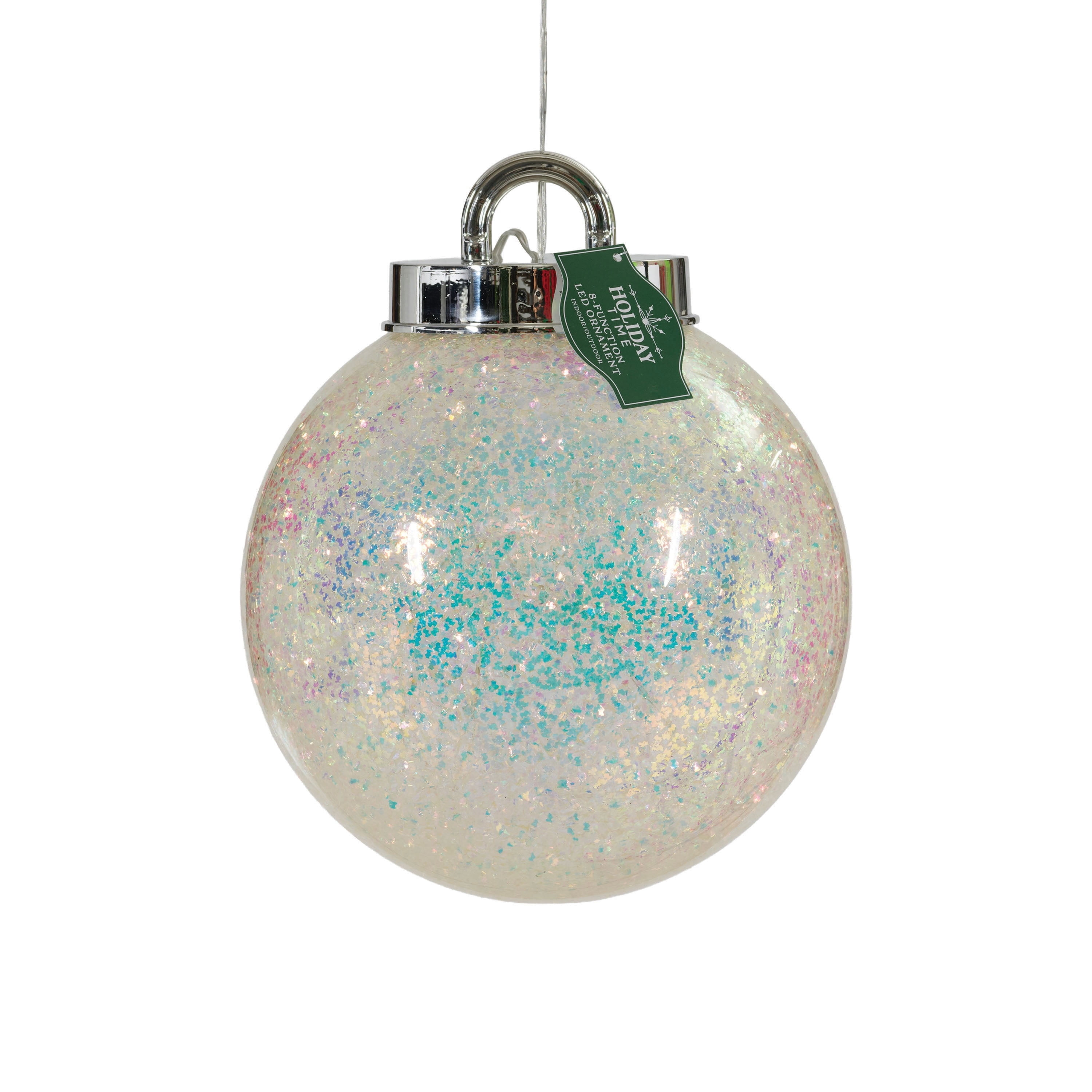 Indoor/Outdoor LED Giant 8-Function Christmas Ornament Decoration with 50 LED Lights, Glittering Warm White, 7.8", by Holiday Time