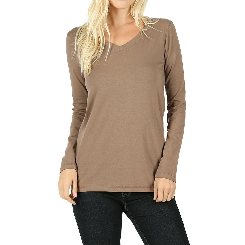 TheLovely - Women Casual Basic Cotton Loose Fit V-Neck Long Sleeve T-Shirt Top - Walmart.com 