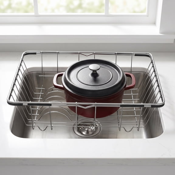 Unfmouf Stainless Steel Expandable In-Sink Dish Drying Rack for Kitchen Sink, Adjustable Design Sink Draining Rack, Space-Saving Storage In Sink Dish Rack