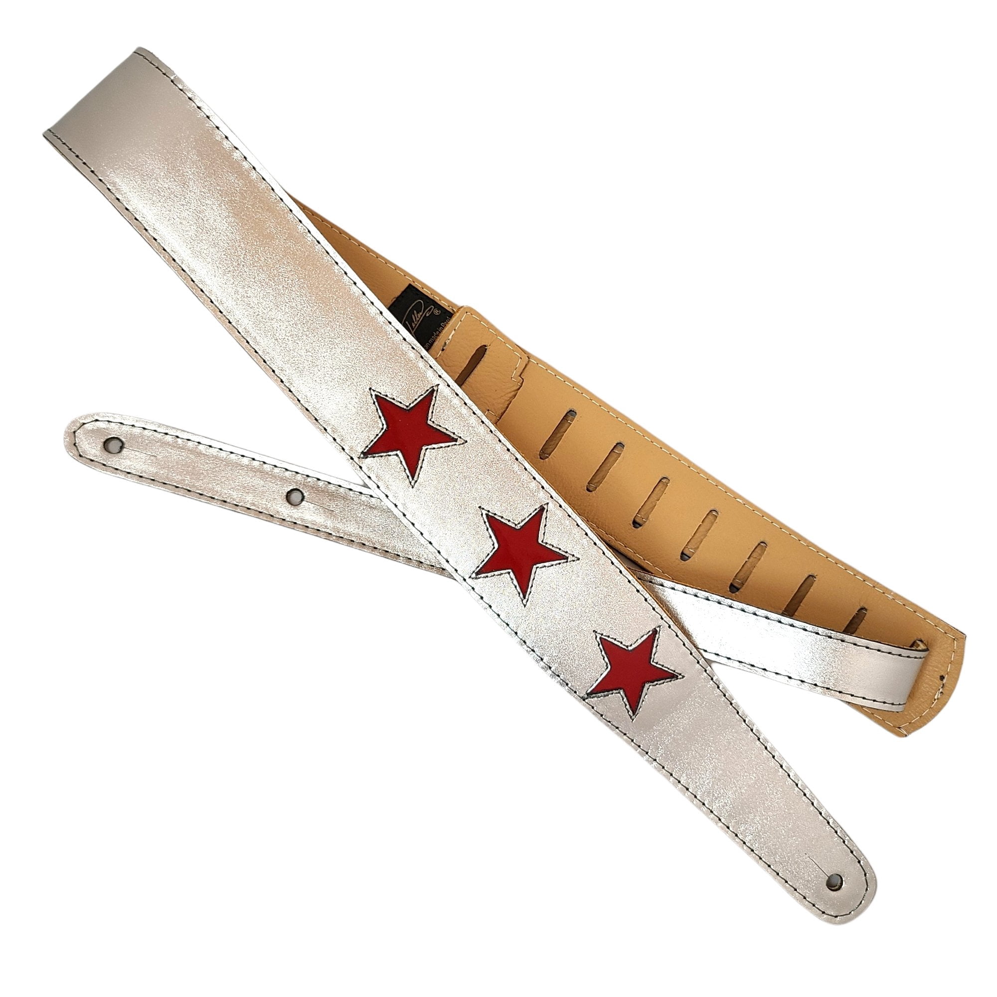 Henry Heller Star Series Leather Guitar Strap Silver