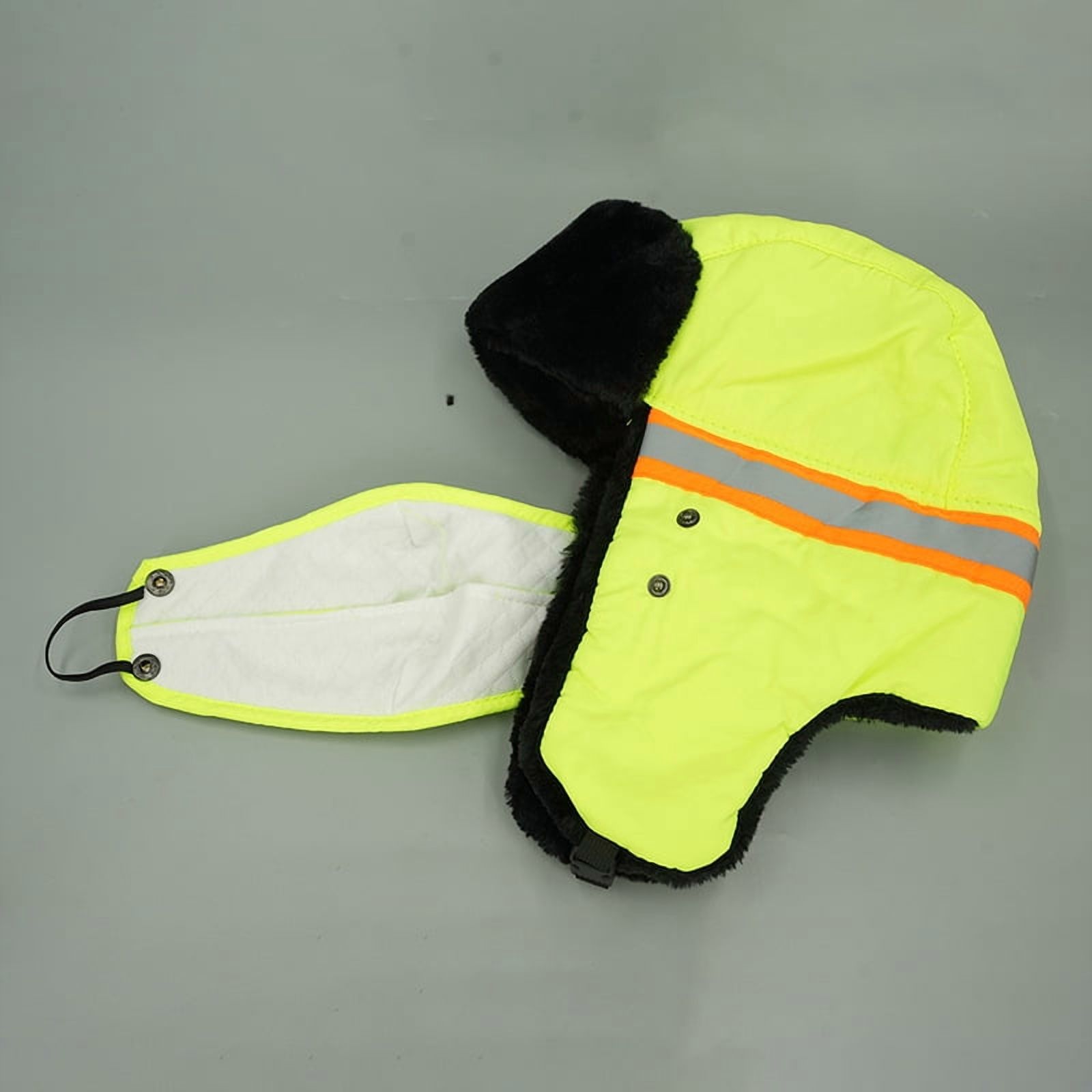 Men Warm Trapper Hat 2 Pcs Windproof Faux Fur Balaclava Reflective Winter Safety Hat Fleece Lined Worker Hat Skiing Hat