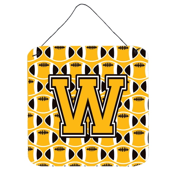 Letter W Football Black Old Gold and White Wall or Door Hanging Prints