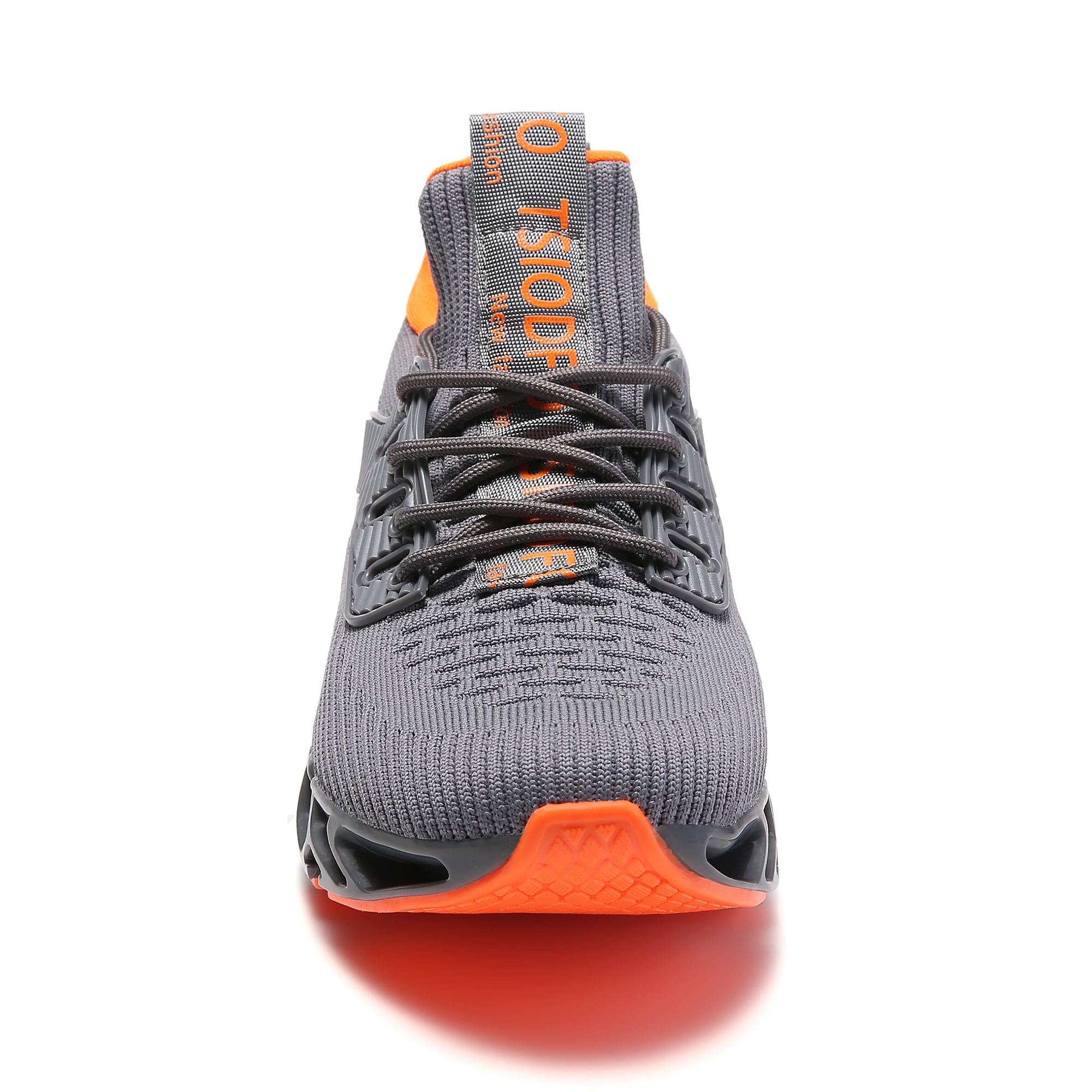 Men Sport Running Sneakers Tennis Athletic Walking Shoes Grey Orange Size 9 Mesh Fashion Casual Gym Runner Jogging Trainers