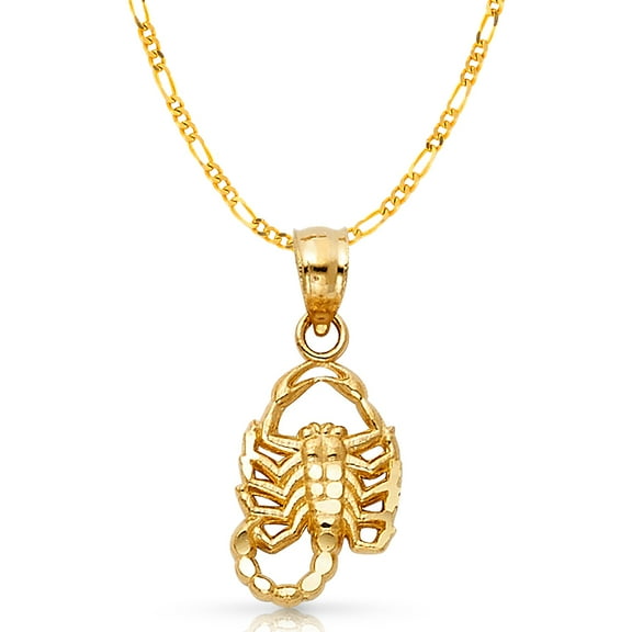Ioka-14K Yellow Gold Scorpion Charm Pendant with 1.9mm Figaro 3 1 Chain Necklace - 16"