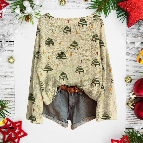 Fznquz Girls Sweaters Crewneck Christmas Long Sleeve Sweaters Cotton Winter Trendy Casual Women Clothes