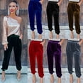 thumbnail image 4 of Pantalones de terciopelo dorado para mujer de otoño e invierno, pantalones rectos, pantalones casuales con cintura elástica, 4 of 6