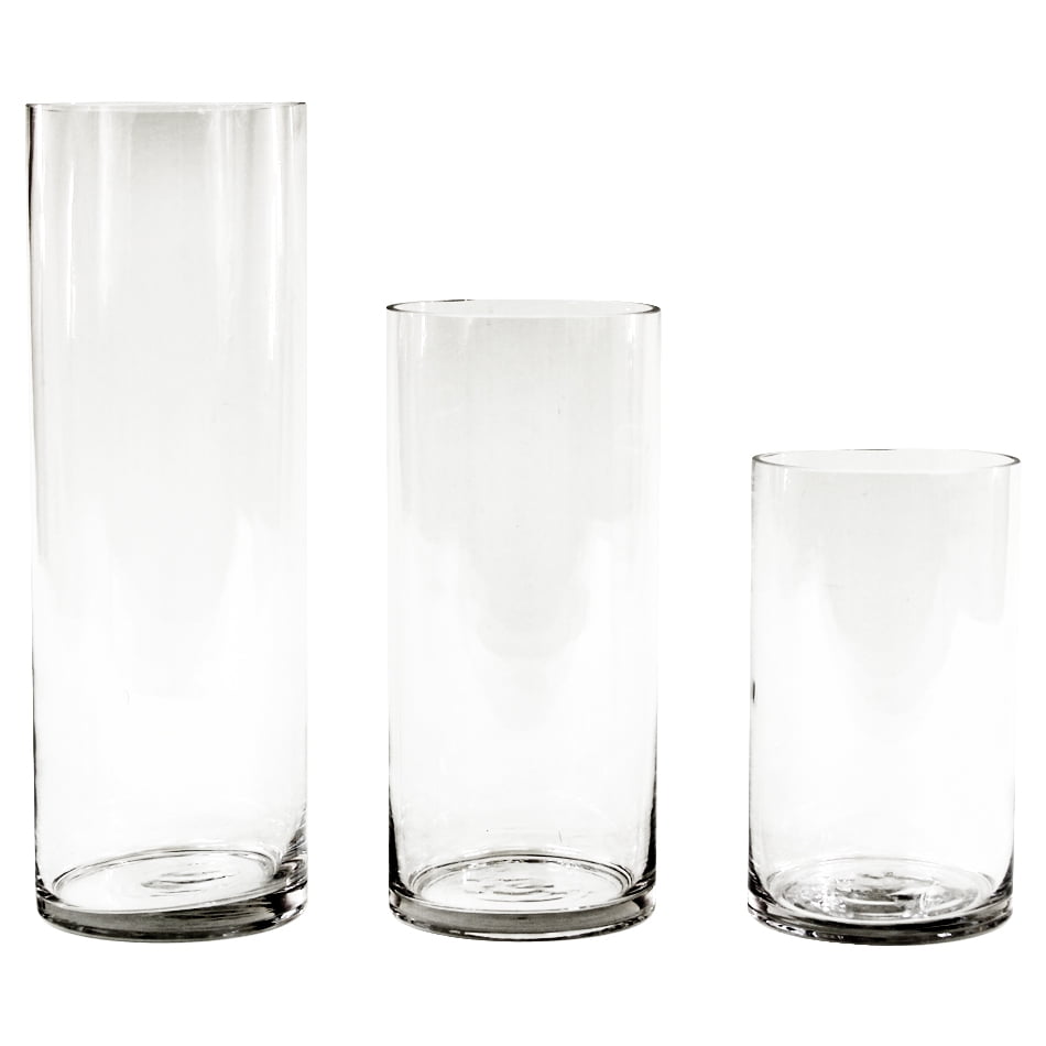 Koyal Wholesale Clear Glass Cylinder Vases Set of 3 for Flowers, Floating Candles, Centerpiece