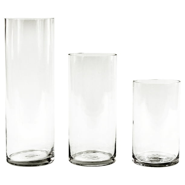 Koyal Wholesale Clear Glass Cylinder Vases Set of 3 for Flowers