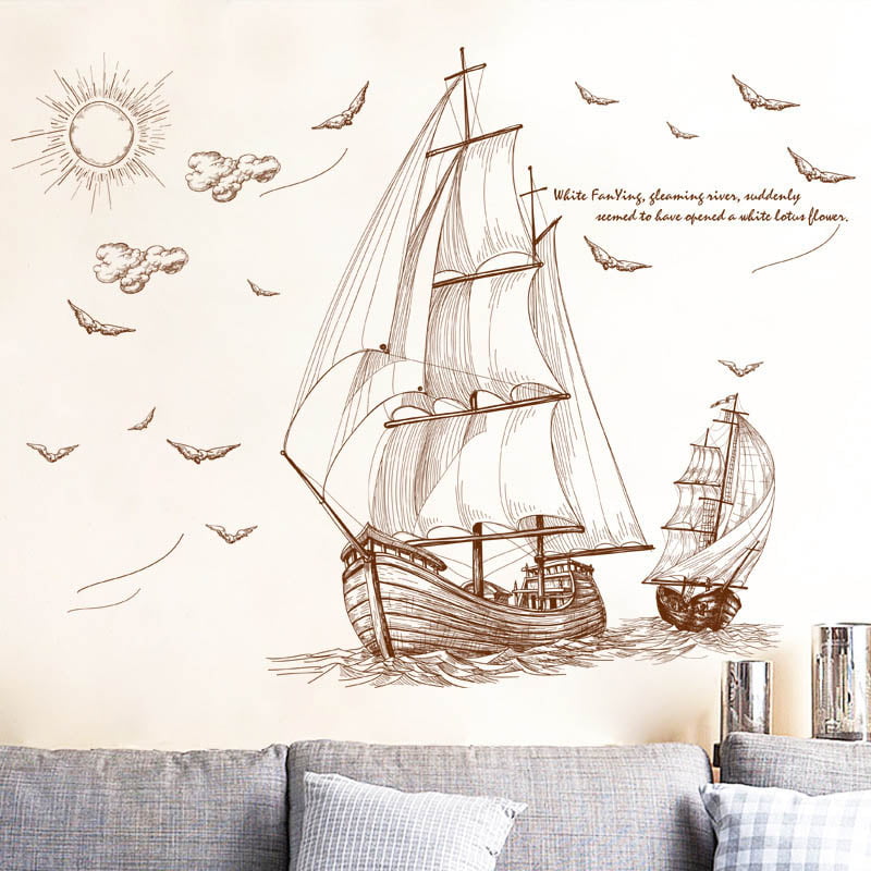 Home Transfer Graphic Decals Decor Boat Stencil Boys Ship Sailing Wall Stickers 