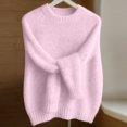thumbnail image 5 of Womens Crew Neck Sweater Long Sleeve Fuzzy Knit Pullover Fall Winter Oversized Loose Fit Soft Fleece Casual Jumper Tops Light Purple XL, 5 of 6